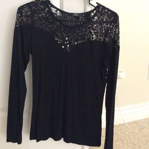 Long sleeve black detailed t-shirt